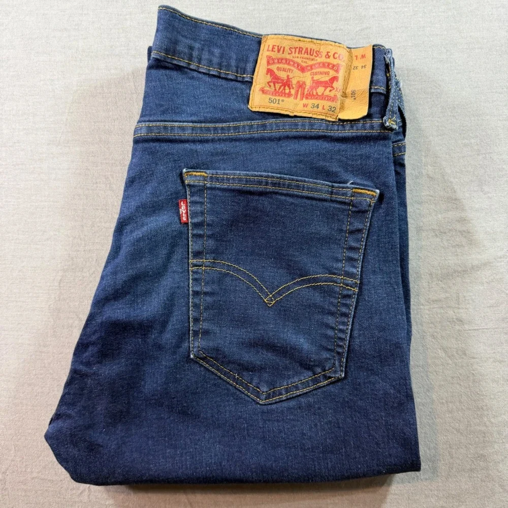 Levi's 501 Original Fit Jeans Mens 34x32 Blue Excellent Dark Wash Button Fly